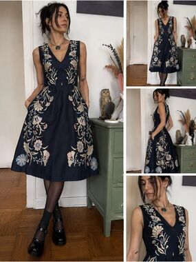 Moulinette Soeurs Anthropologie Embroidered Fit & Flare Dress Size 6